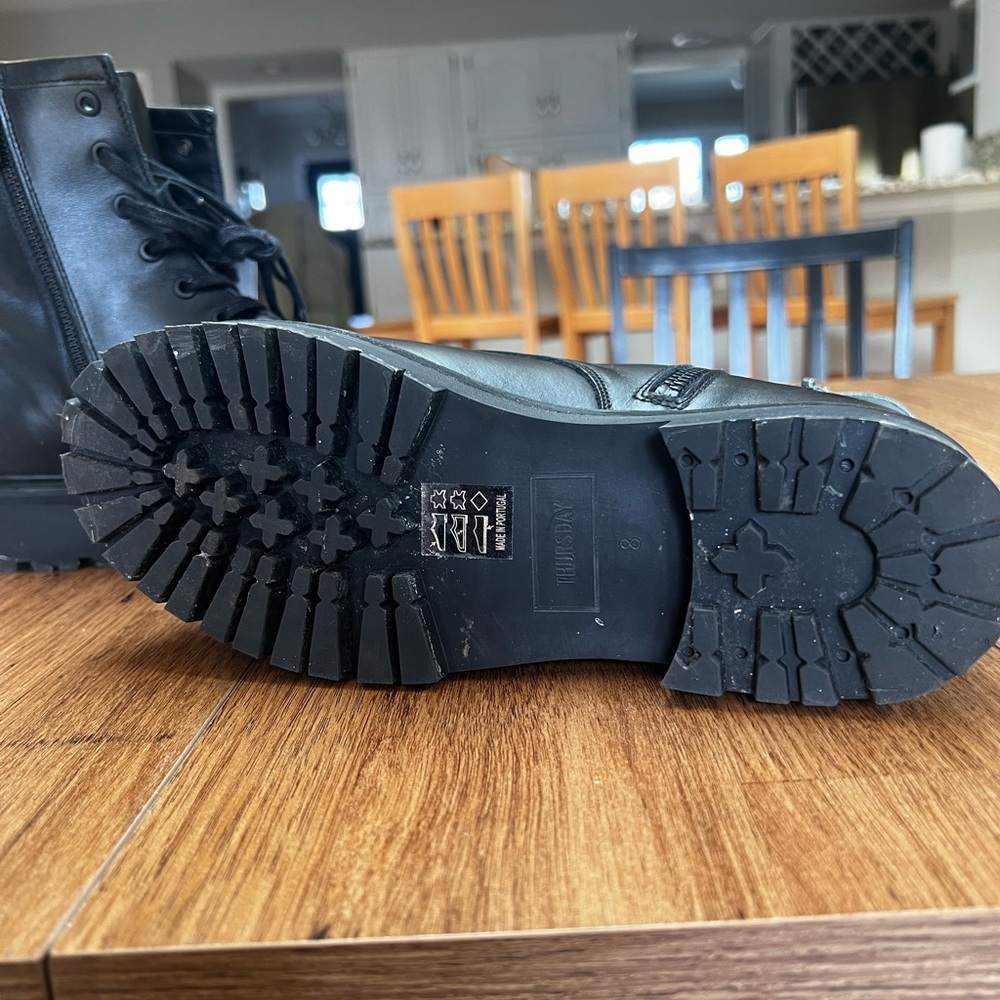 Thursday Boot Company Black Leather Lug-Sole Combat Boots with Side Zip - Picture 5 of 7